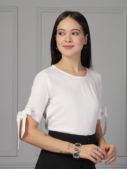 Style Quotient Women White Regular Fit Formal Rayon Top