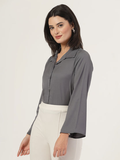 Style Quotient Women Solid Grey Polymoss Formal Shirt