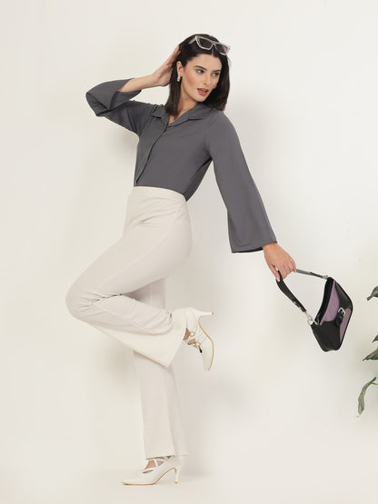 Style Quotient Women Solid Grey Polymoss Formal Shirt