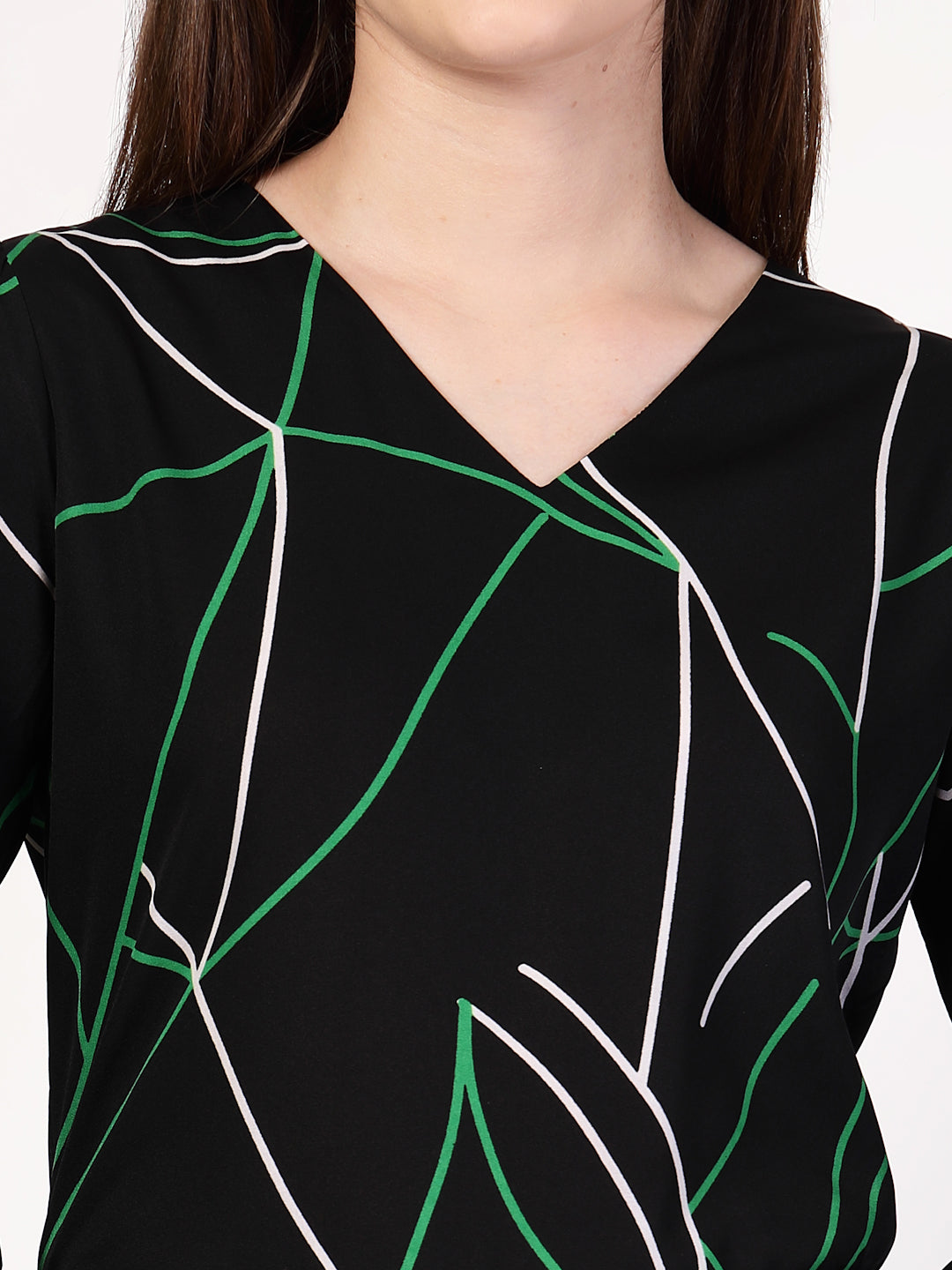 Style Quotient Women Black Multi Printed Regular Fit Formal Polyester Top