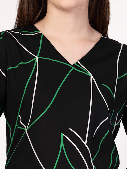 Style Quotient Women Black Multi Printed Regular Fit Formal Polyester Top