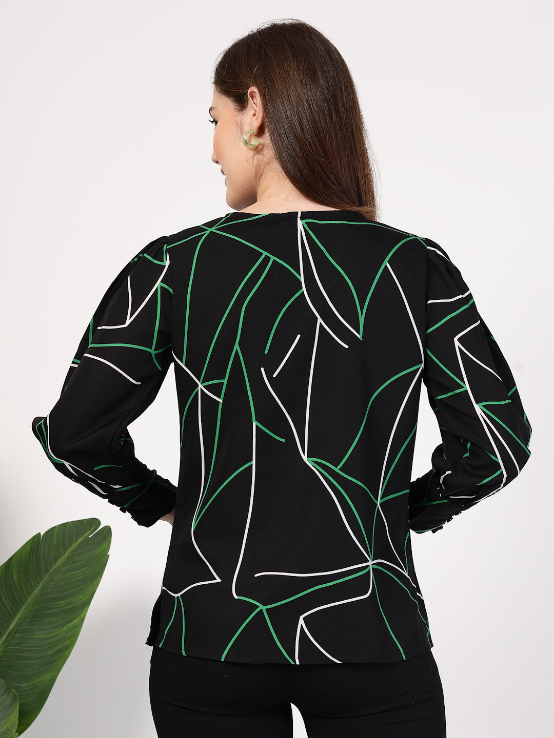 Style Quotient Women Black Multi Printed Regular Fit Formal Polyester Top