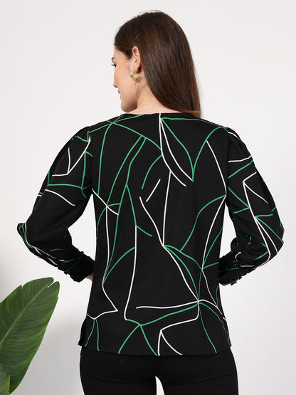 Style Quotient Women Black Multi Printed Regular Fit Formal Polyester Top