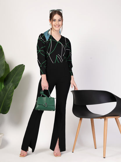 Style Quotient Women Black Multi Printed Regular Fit Formal Polyester Top