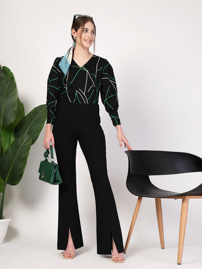 Style Quotient Women Black Multi Printed Regular Fit Formal Polyester Top