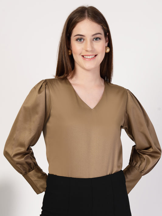 Style Quotient Women Bronze Satin Top