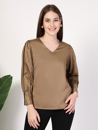 Style Quotient Women Bronze Satin Top