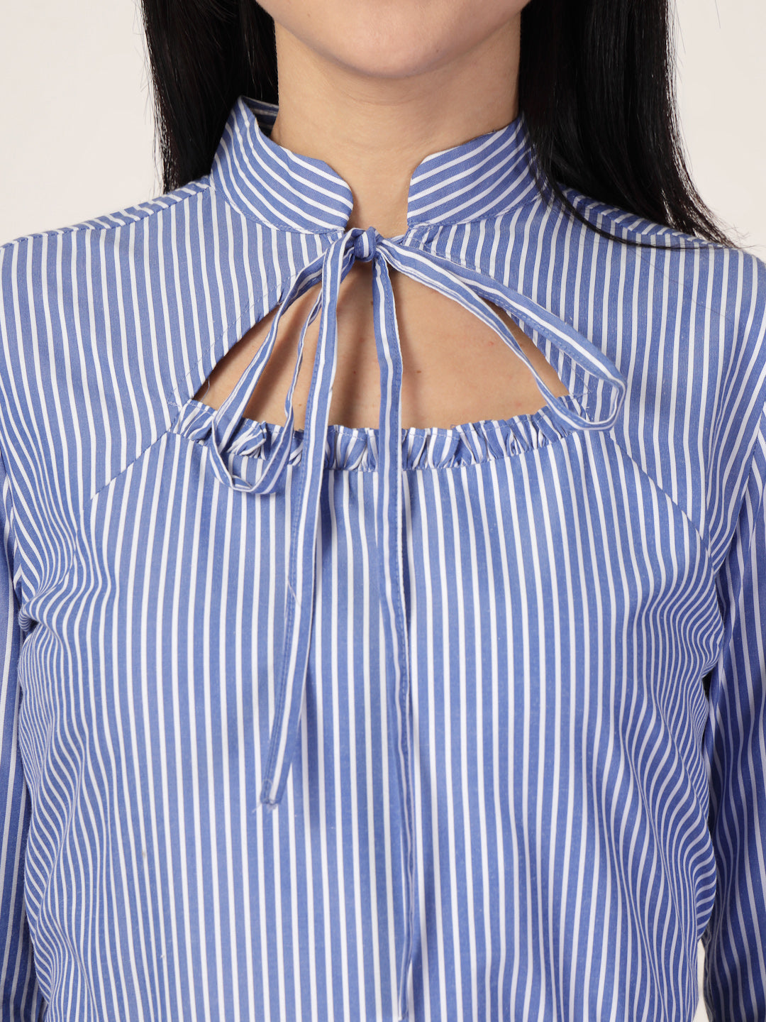 Style Quotient Women Blue White Formal Top