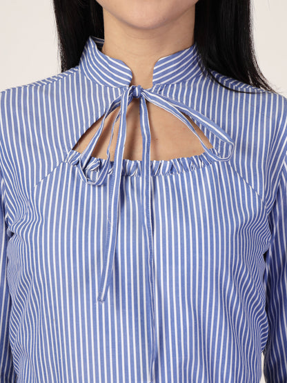 Style Quotient Women Blue White Formal Top