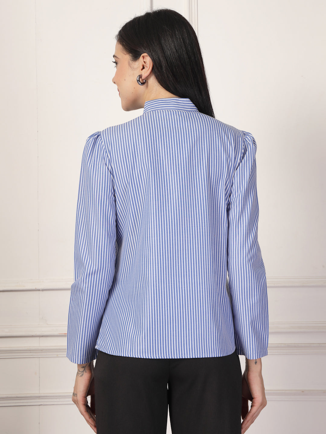 Style Quotient Women Blue White Formal Top