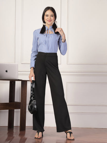 Style Quotient Women Blue White Formal Top