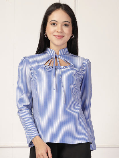 Style Quotient Women Blue White Formal Top