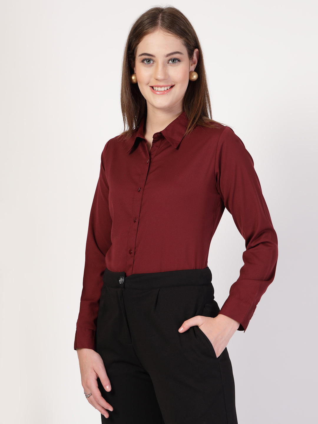 Style Quotient Women Maroon formal shirt