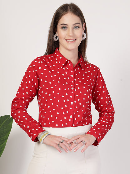 Style Quotient Women Red White Printed Semi Formal Polyester Shirt