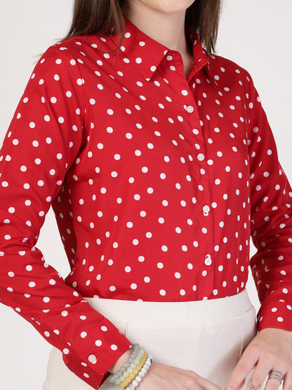 Style Quotient Women Red White Printed Semi Formal Polyester Shirt