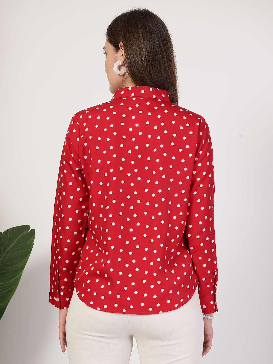 Style Quotient Women Red White Printed Semi Formal Polyester Shirt