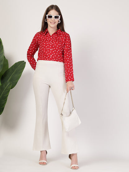 Style Quotient Women Red White Printed Semi Formal Polyester Shirt