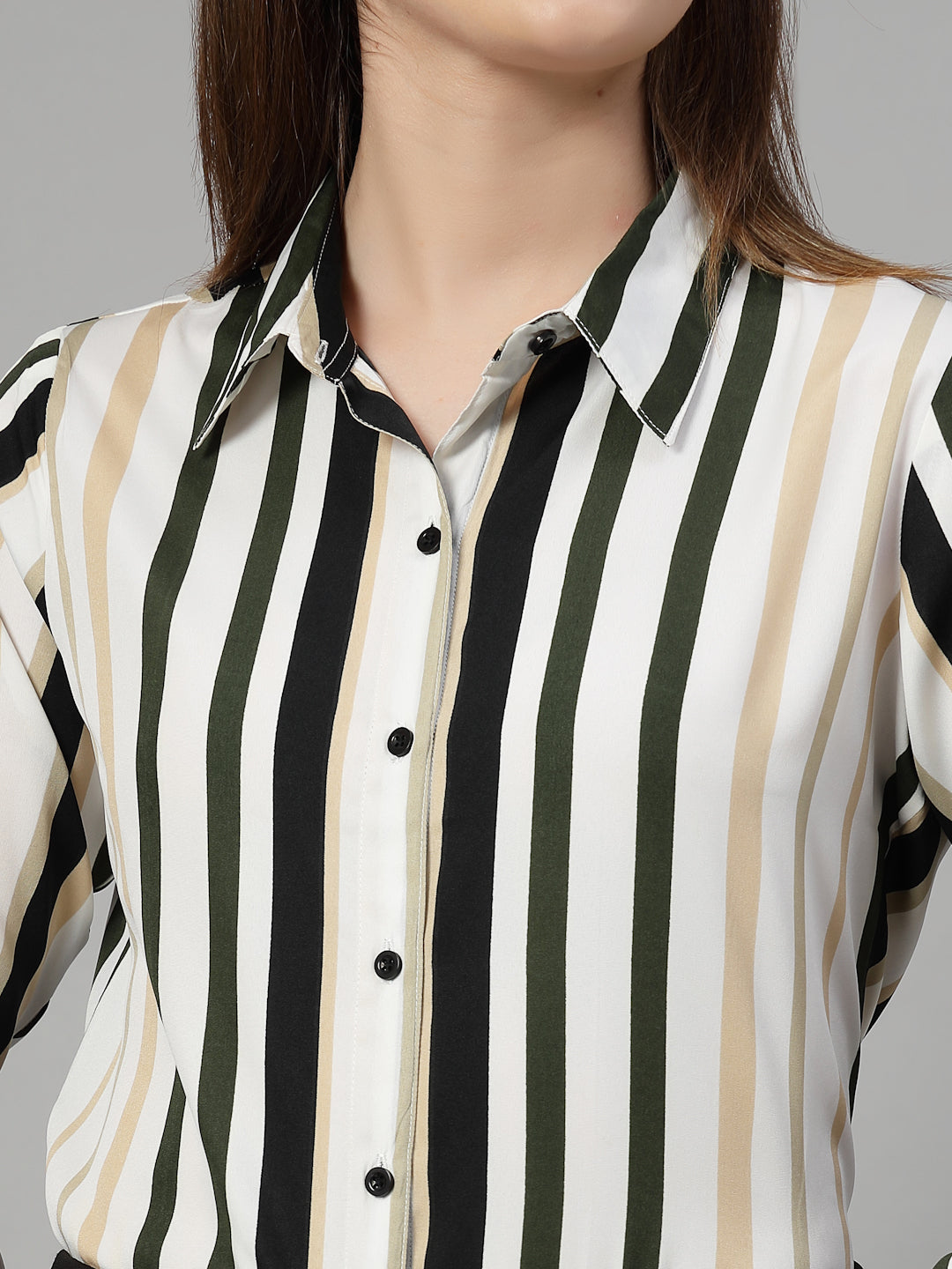 Style Quotient Women White Multi Stripe Printed Semi Formal Polyester Shirt