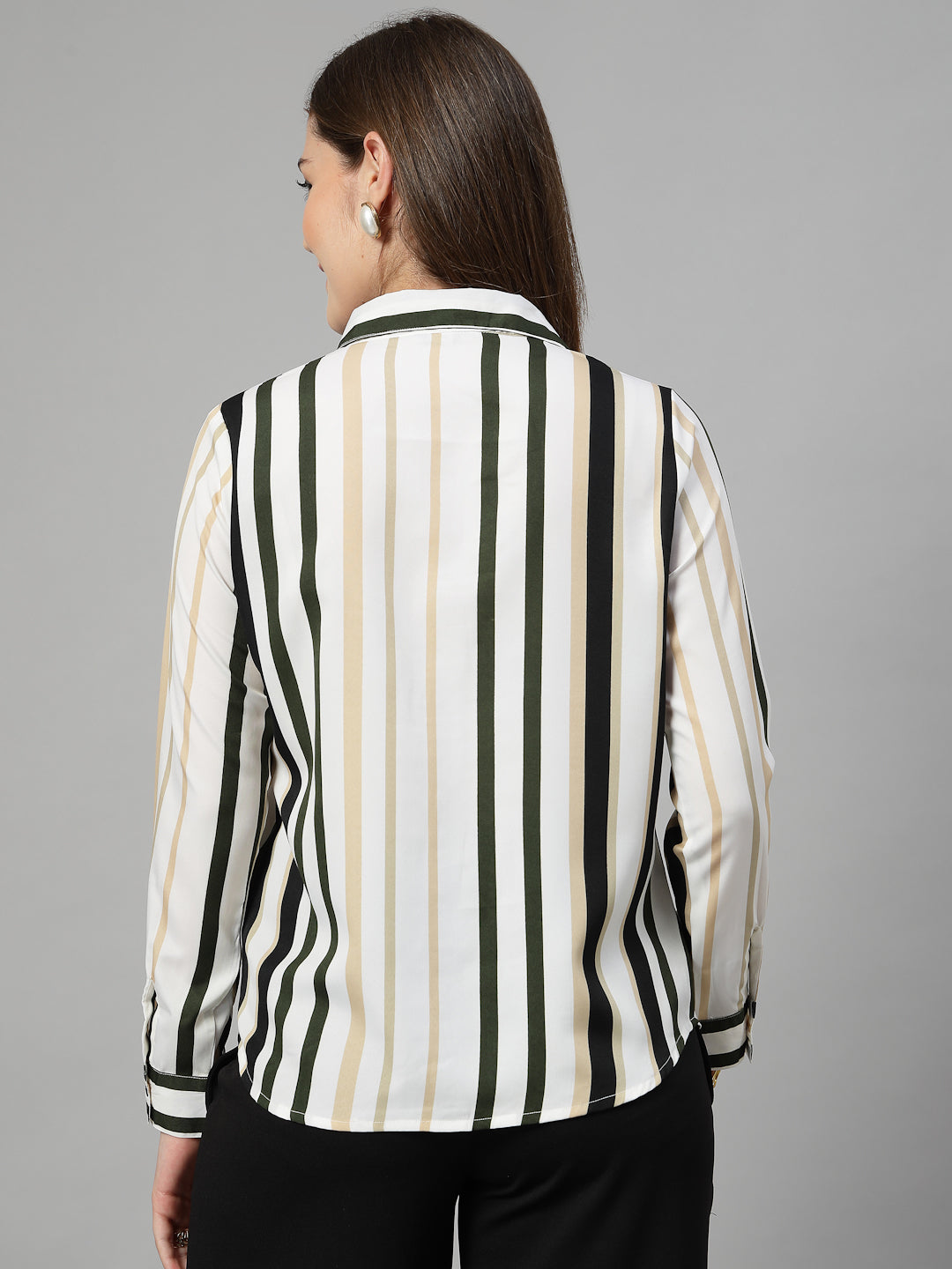 Style Quotient Women White Multi Stripe Printed Semi Formal Polyester Shirt