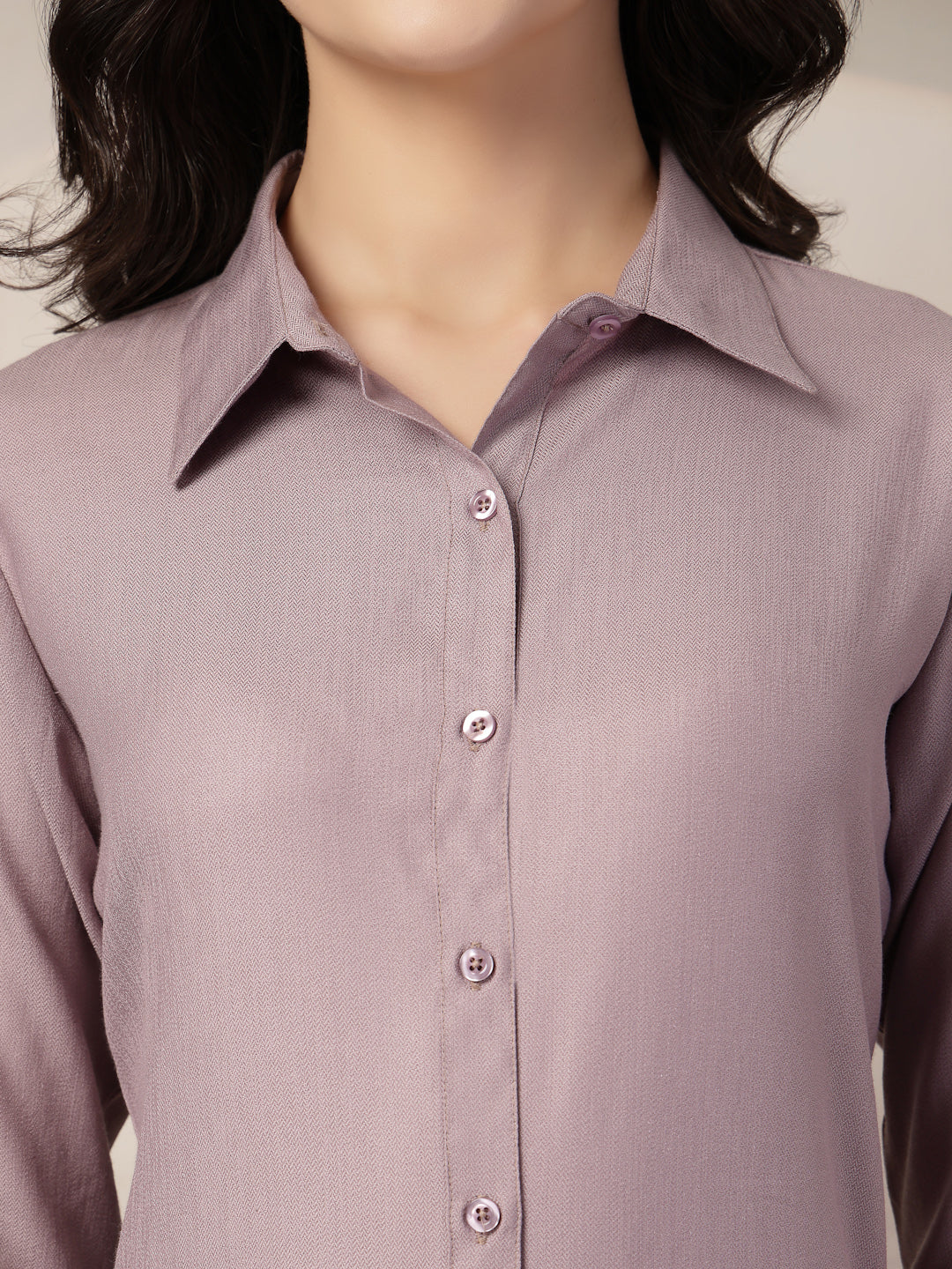 Style Quotient Women Mauve Self Design Linen Regular Fit Formal Shirt