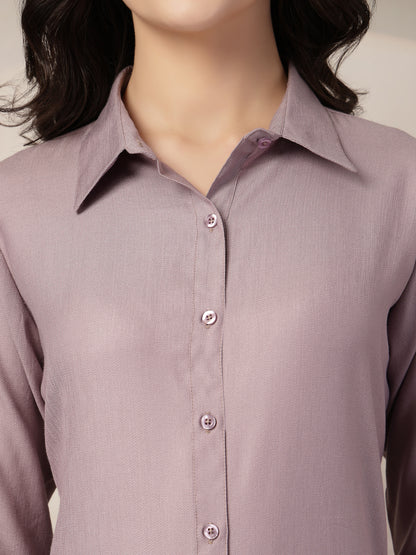 Style Quotient Women Mauve Self Design Linen Regular Fit Formal Shirt