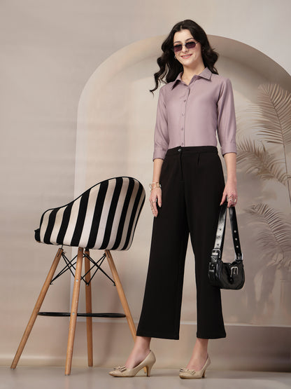 Style Quotient Women Mauve Self Design Linen Regular Fit Formal Shirt