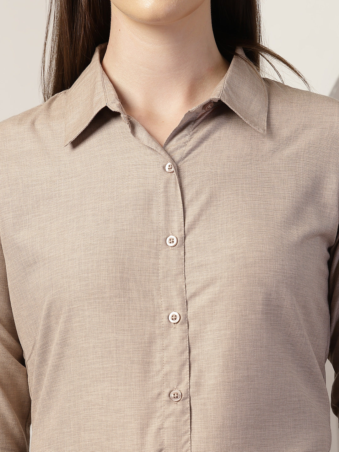 Style Quotient Women Mauve Self Design Linen Regular Fit Formal Shirt