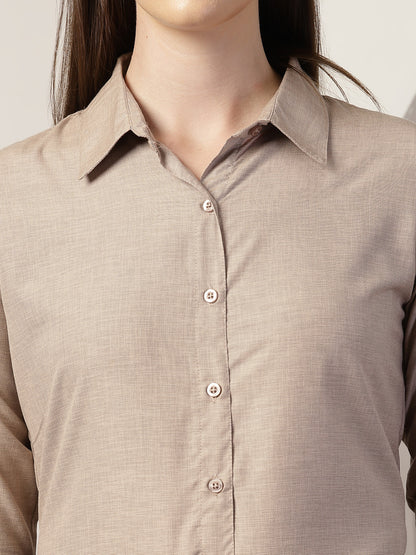 Style Quotient Women Mauve Self Design Linen Regular Fit Formal Shirt