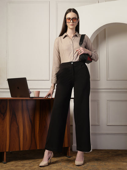 Style Quotient Women Mauve Self Design Linen Regular Fit Formal Shirt