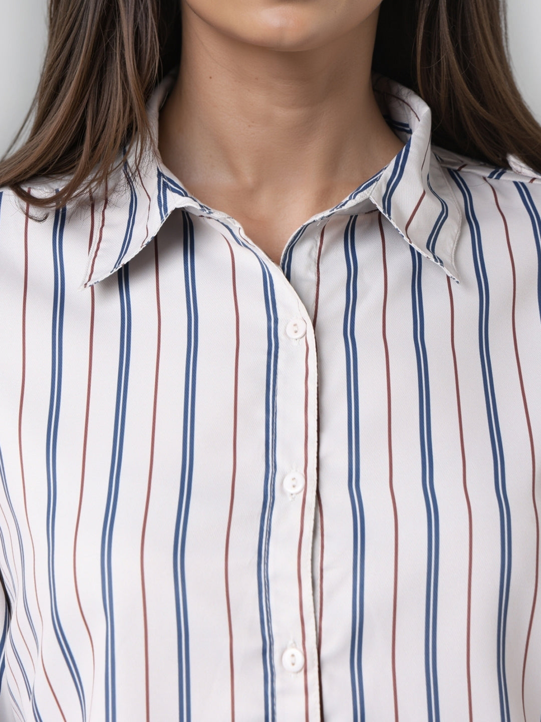 Style Quotient Women Nude Multi Stripe Printed Formal Polyester Shirt