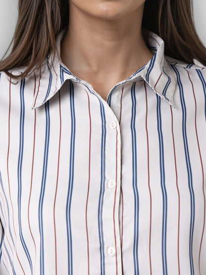 Style Quotient Women Nude Multi Stripe Printed Formal Polyester Shirt