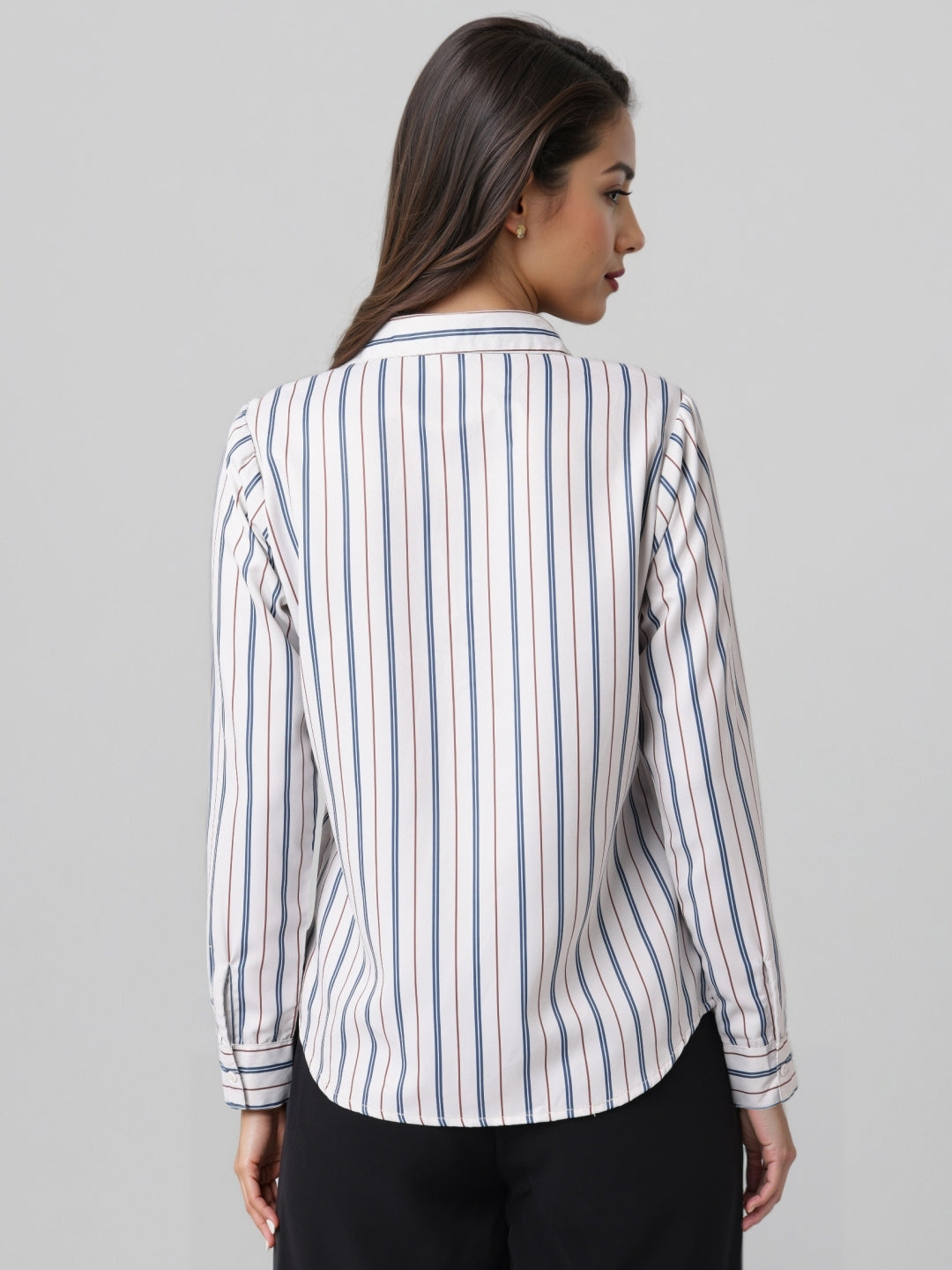 Style Quotient Women Nude Multi Stripe Printed Formal Polyester Shirt