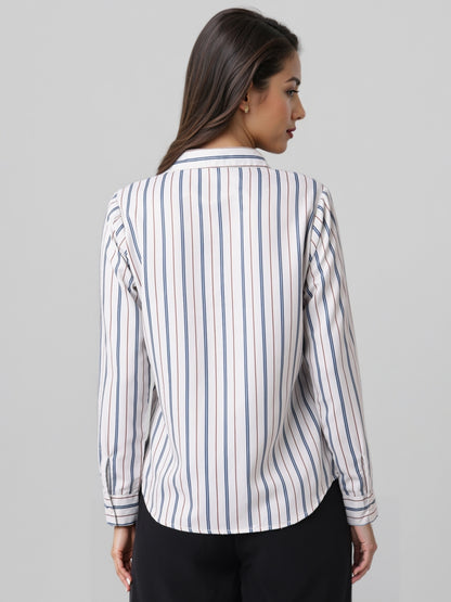 Style Quotient Women Nude Multi Stripe Printed Formal Polyester Shirt