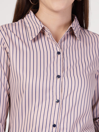 Style Quotient Women Nude Navy Stripe Printed Formal Polyester Shirt