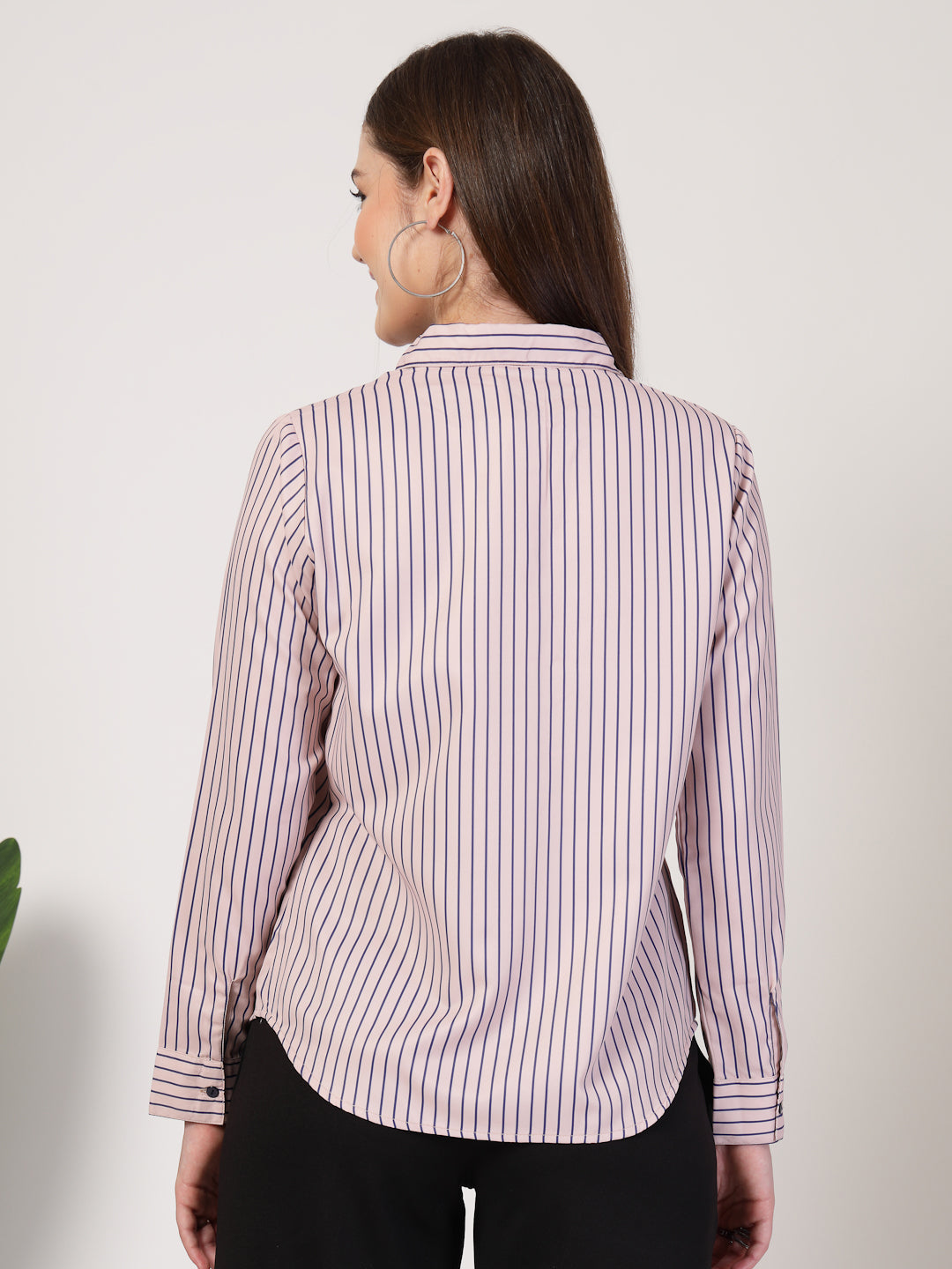 Style Quotient Women Nude Navy Stripe Printed Formal Polyester Shirt