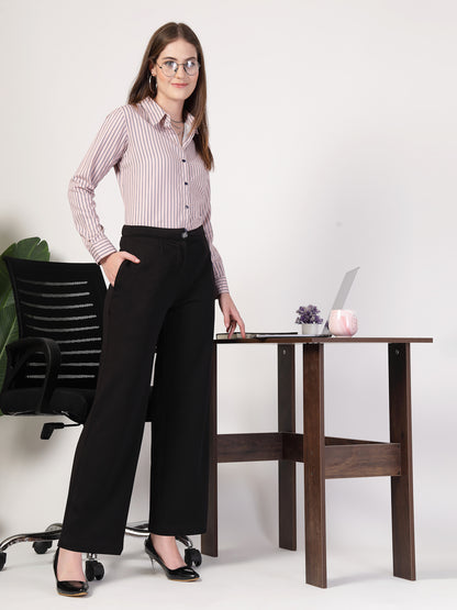 Style Quotient Women Nude Navy Stripe Printed Formal Polyester Shirt