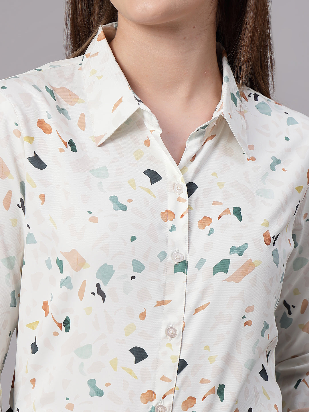 Style Quotient Women Off White Multi Printed Regular Fit Semi Formal Polyester Shirt