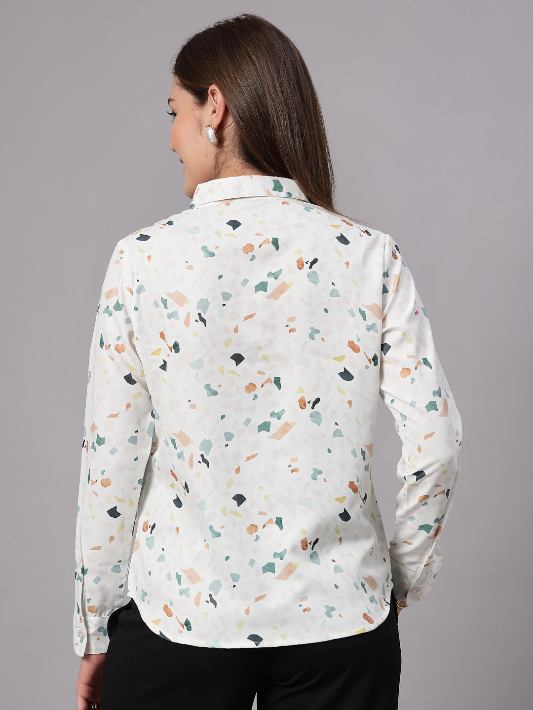 Style Quotient Women Off White Multi Printed Regular Fit Semi Formal Polyester Shirt