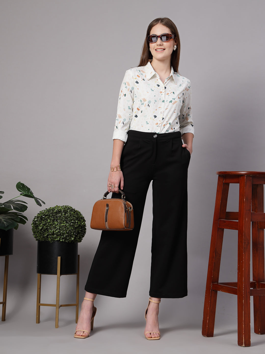 Style Quotient Women Off White Multi Printed Regular Fit Semi Formal Polyester Shirt