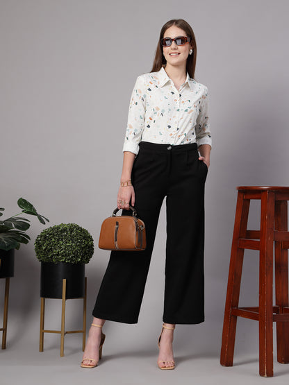 Style Quotient Women Off White Multi Printed Regular Fit Semi Formal Polyester Shirt