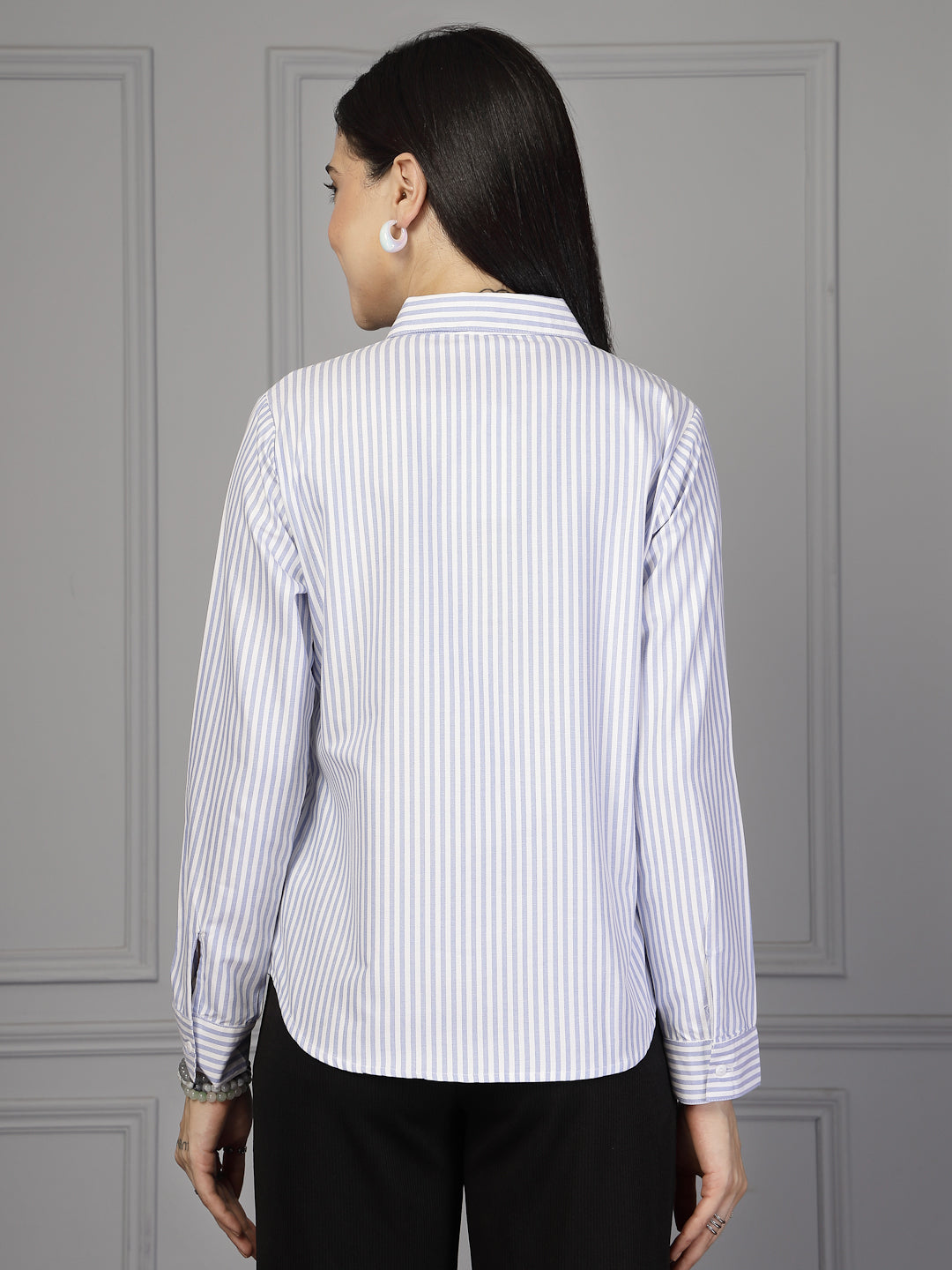Style Quotient Women Blue and White Stripe Formal Shirt