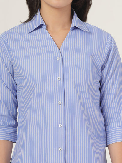 Style Quotient Women Stripe Blue and White Polycotton Formal Shirt