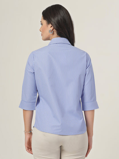 Style Quotient Women Stripe Blue and White Polycotton Formal Shirt