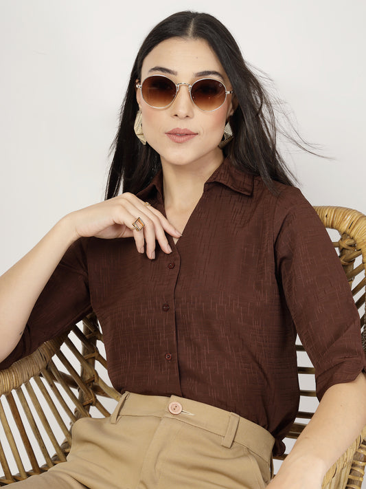 Style Quotient Women Texture Brown Formal Shirt