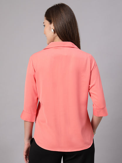 StyleQuotient Women Solid Peach Polymoss Formal Shirt