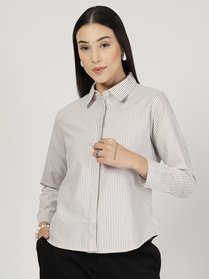 Style Quotient Women Brown white Shirt