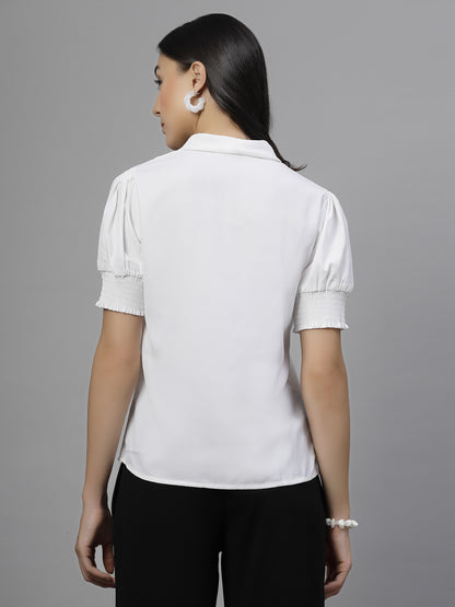 Style Quotient Women Solid White Polymoss Semi Formal Top