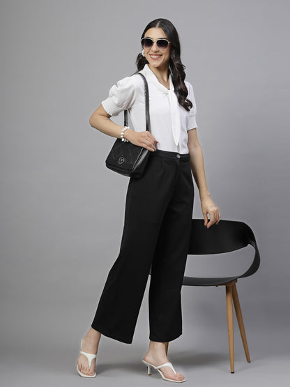 Style Quotient Women Solid White Polymoss Semi Formal Top