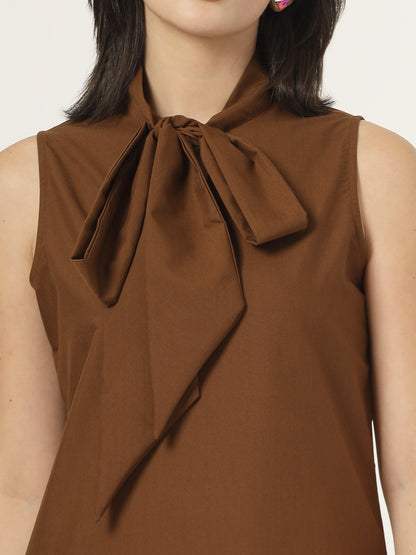 Style Quotient Women Solid Tan Polycotton Formal Top