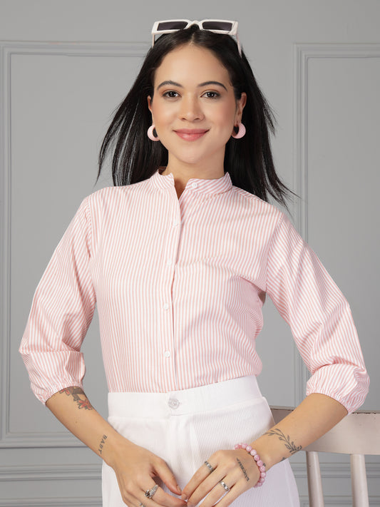Style Quotient Women Peach and White Stripe Formal Shirt